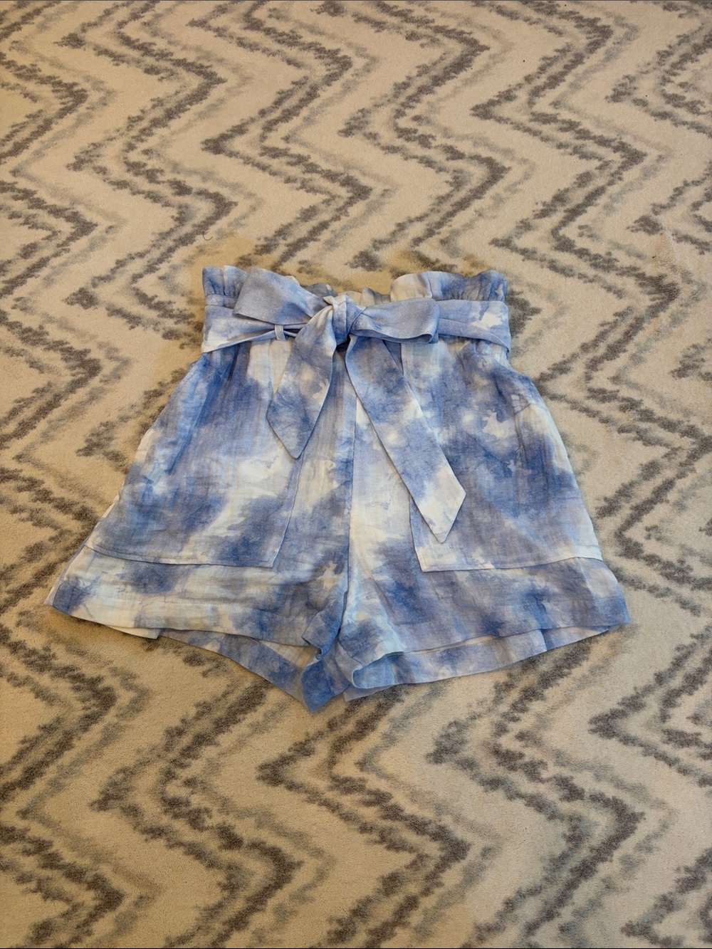 Jonathan Simkhai Blue Tie-Dye Paperbag High-Waist Shorts
